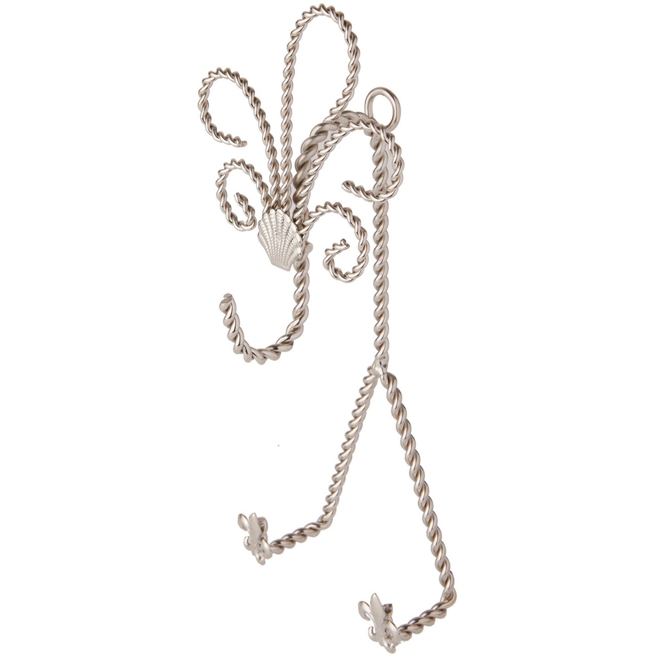 Bard's Twisted Silver Wall Mountable Cup and Saucer Hanger, Shell and Fleur de Lis, 9.75" H x 4" W x 3" D